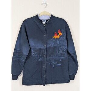 Vintage Art Unlimited Sweatshirt Womens M Birds Cardinal Winter Scene Made USA